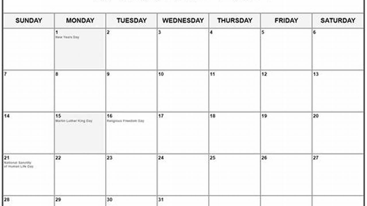 2024 Blank Calendar Monthly 2023 Holidays