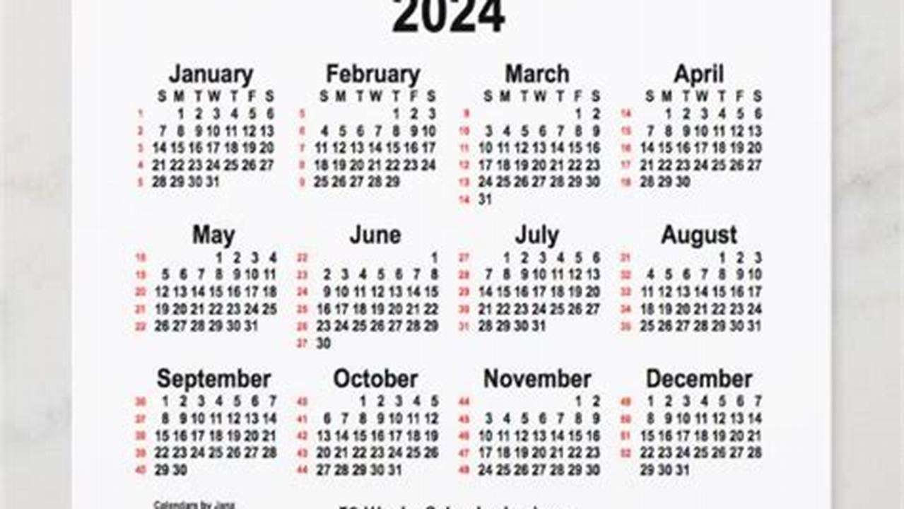 2024 Calendar 52 Weeks Free
