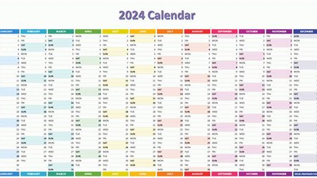 2024 Calendar Excel One Page Format Download