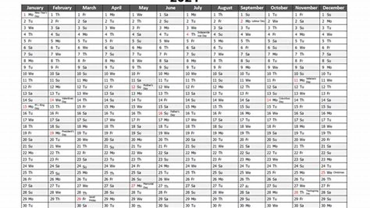 2024 Calendar Excel One Page Templates 2021