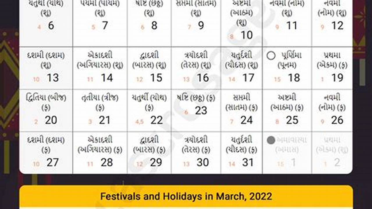 2024 Calendar Gujarati March 2022