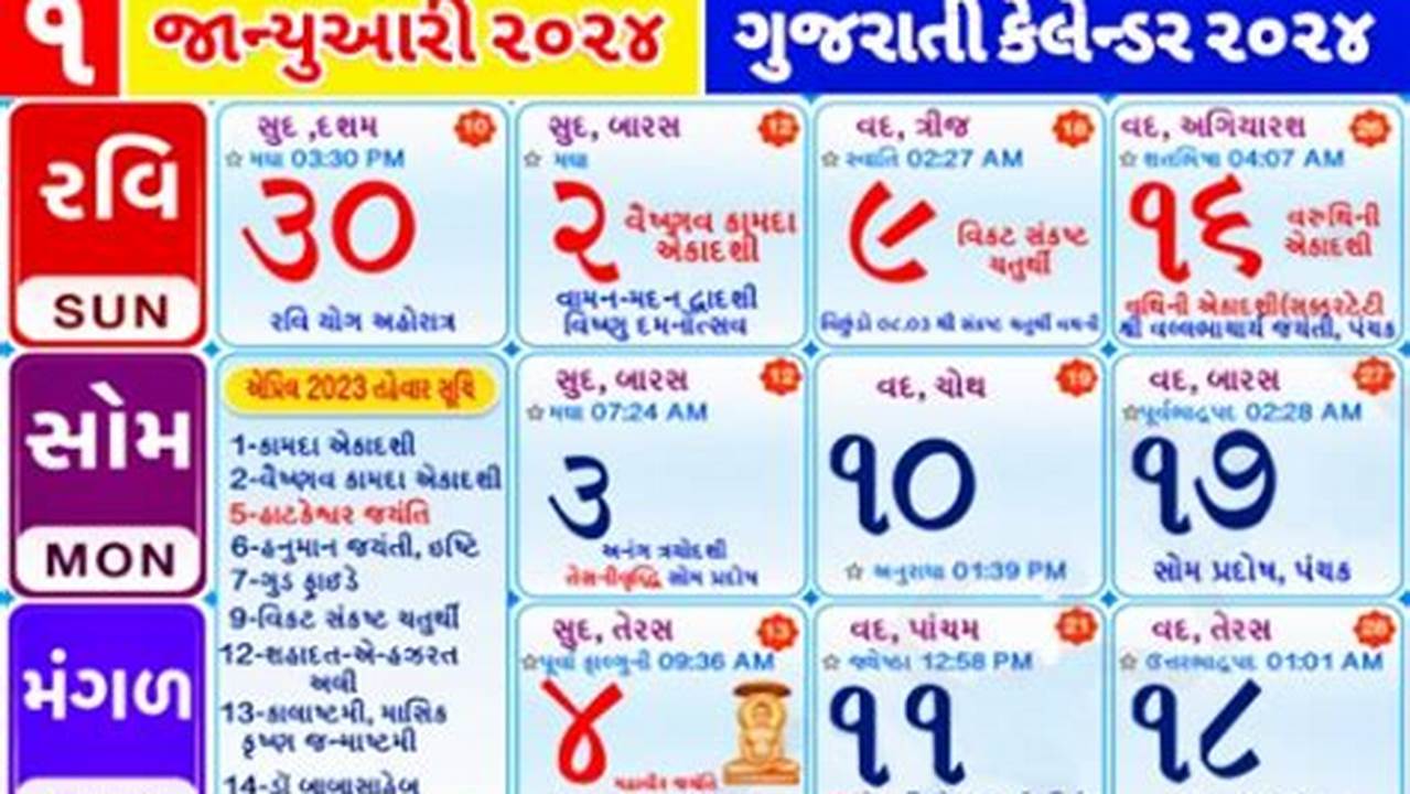 2024 Calendar Gujarati Word Search