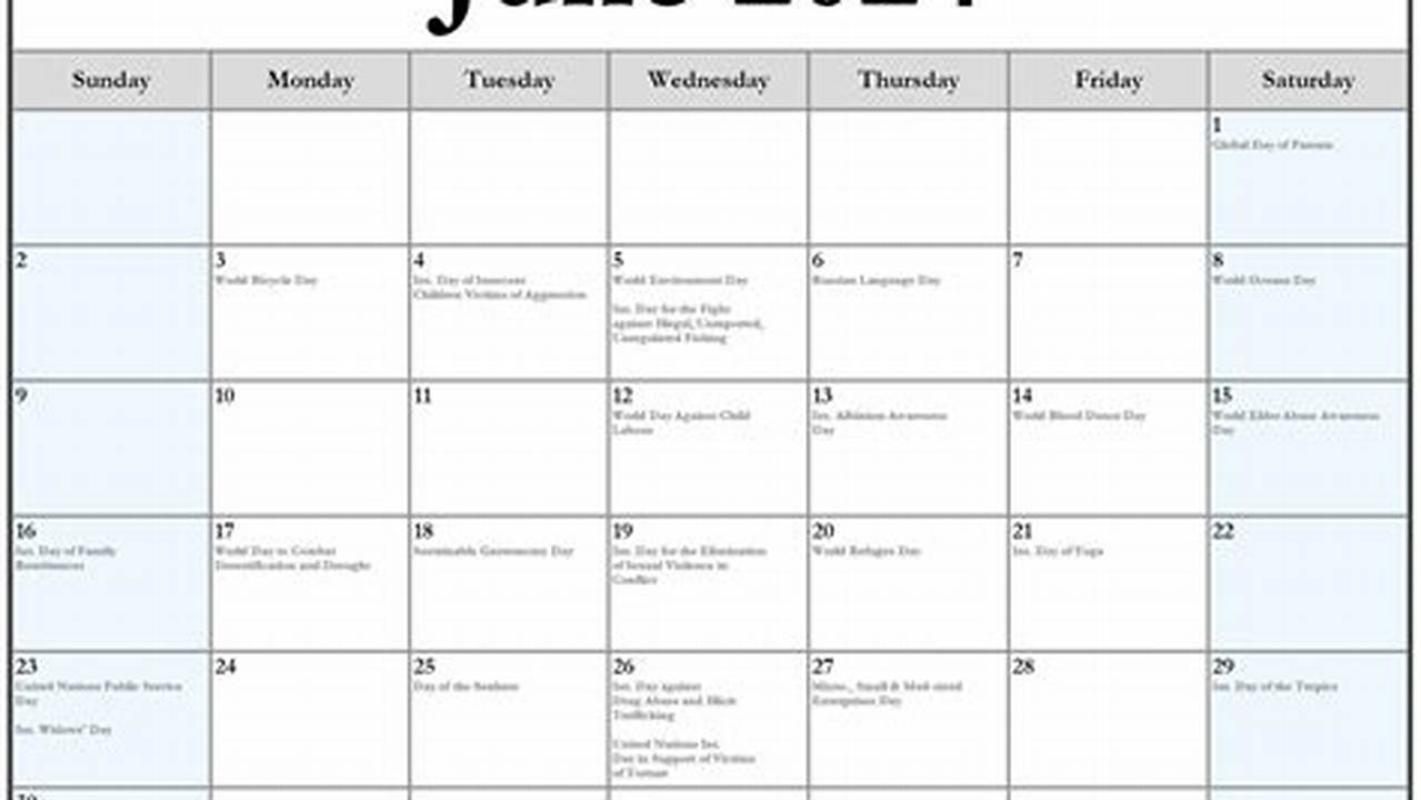 2024 Calendar June With Holidays