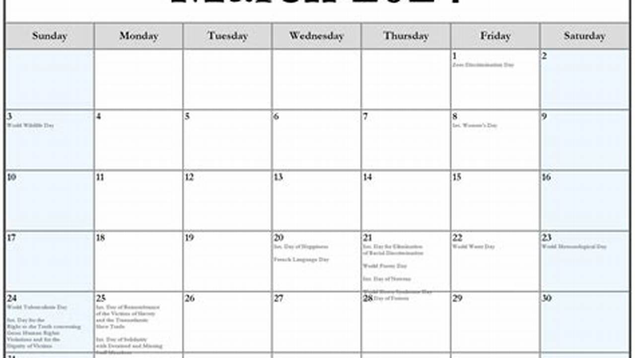 2024 Calendar March With Holidays