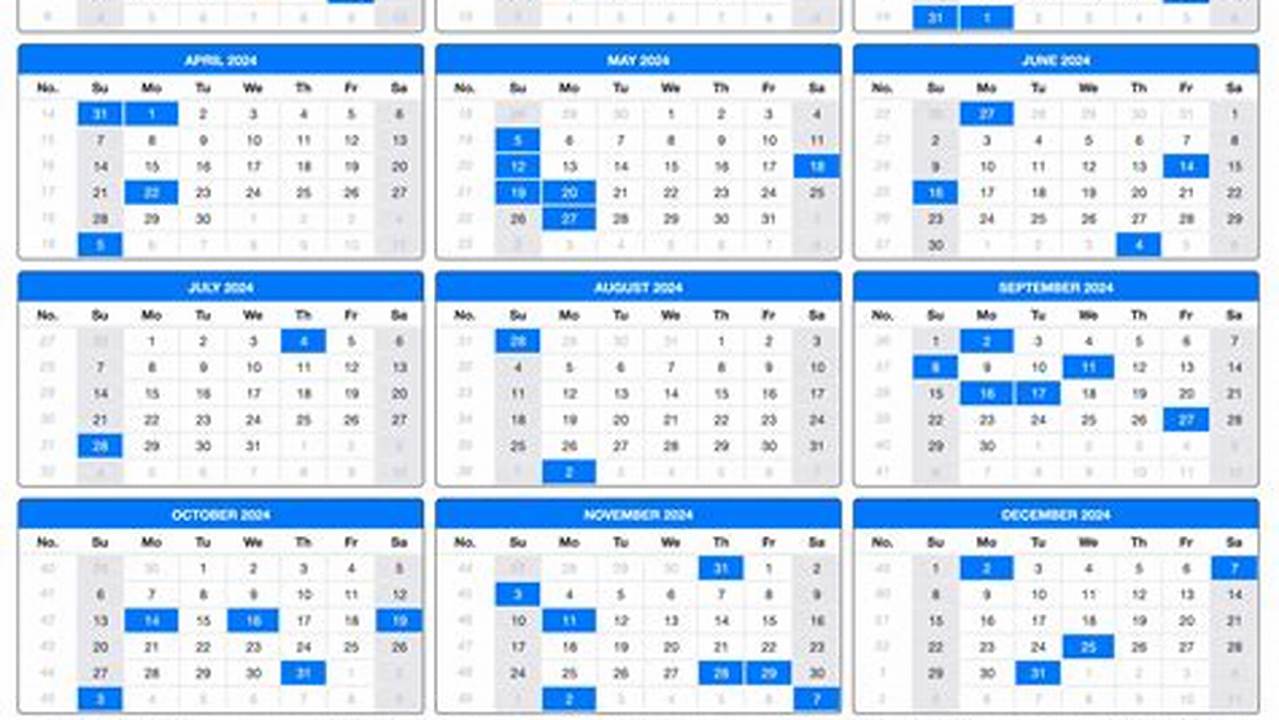 2024 Calendar Pdf With Holidays Listed