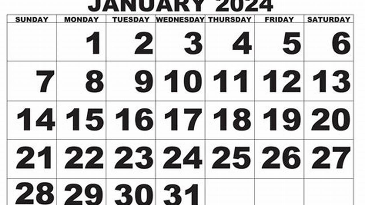 2024 Calendar Printable Big Numbers