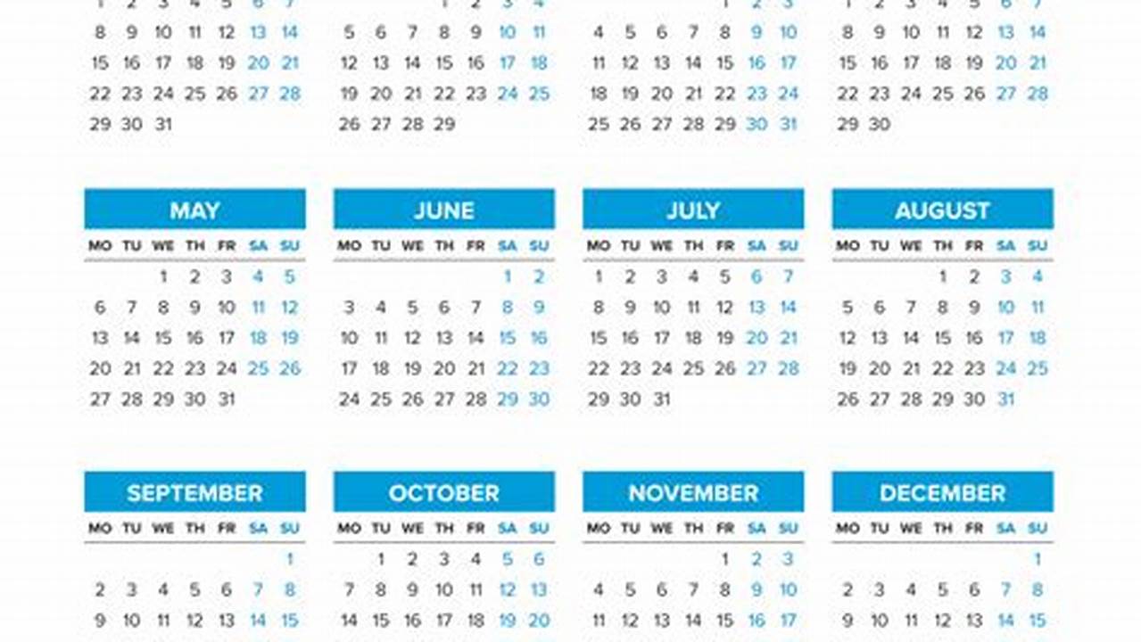 2024 Calendar Starting Monday Printable Bookmarks