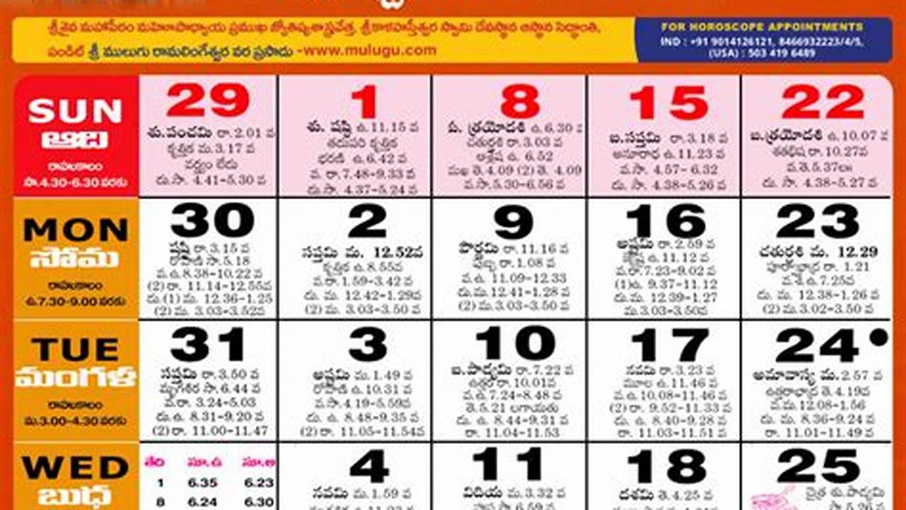 2024 Calendar Telugu Panchangam March