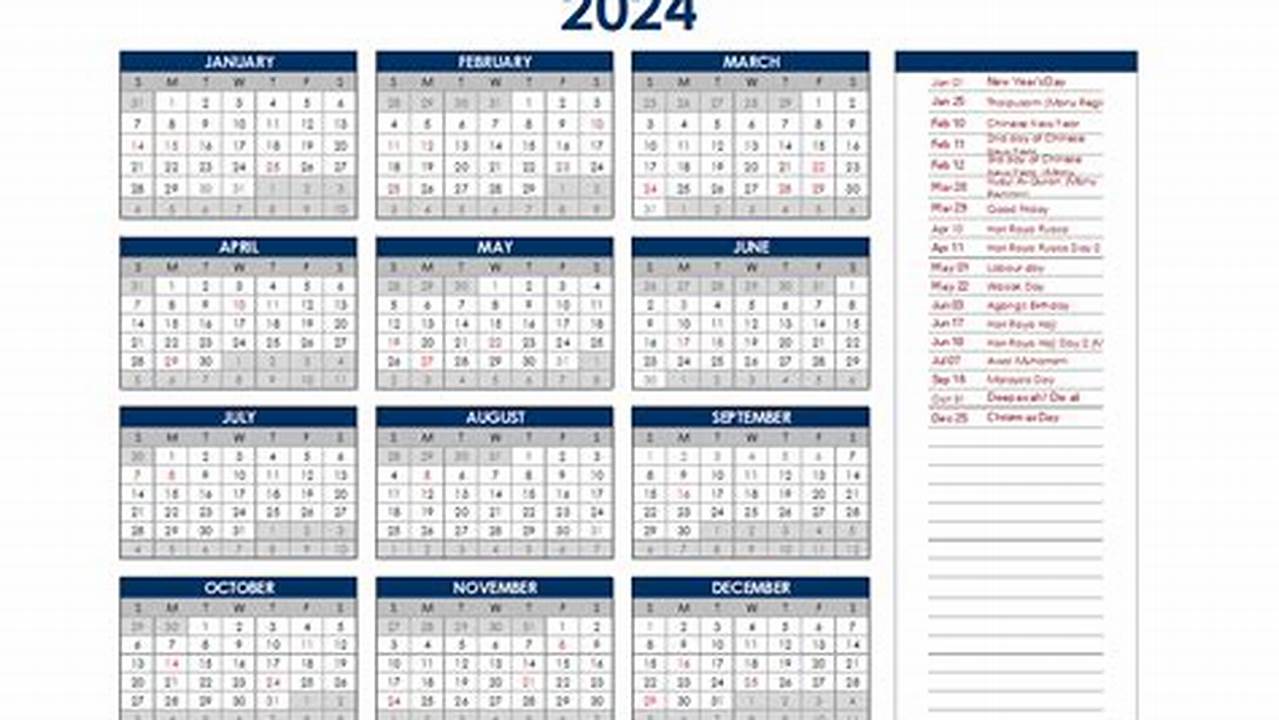 2024 Calendar Template Excel Malaysia Currency