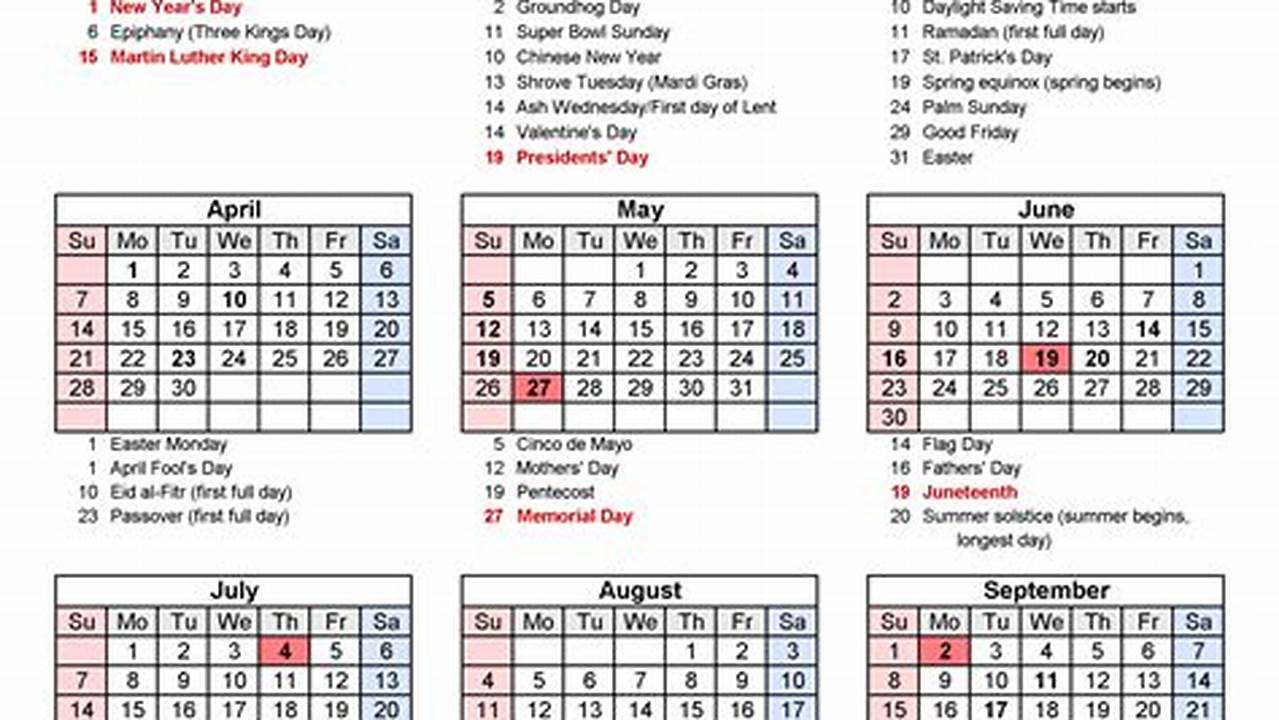 2024 Calendar Template With Holidays Listed Nbfc