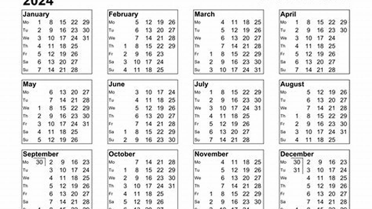 2024 Calendar With Calendar Weeks Full Year