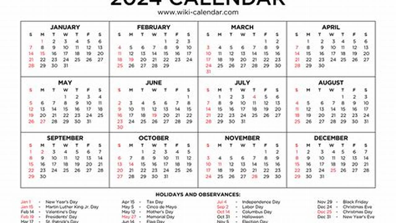 2024 Calendar With Holidays Printable Wiki Page