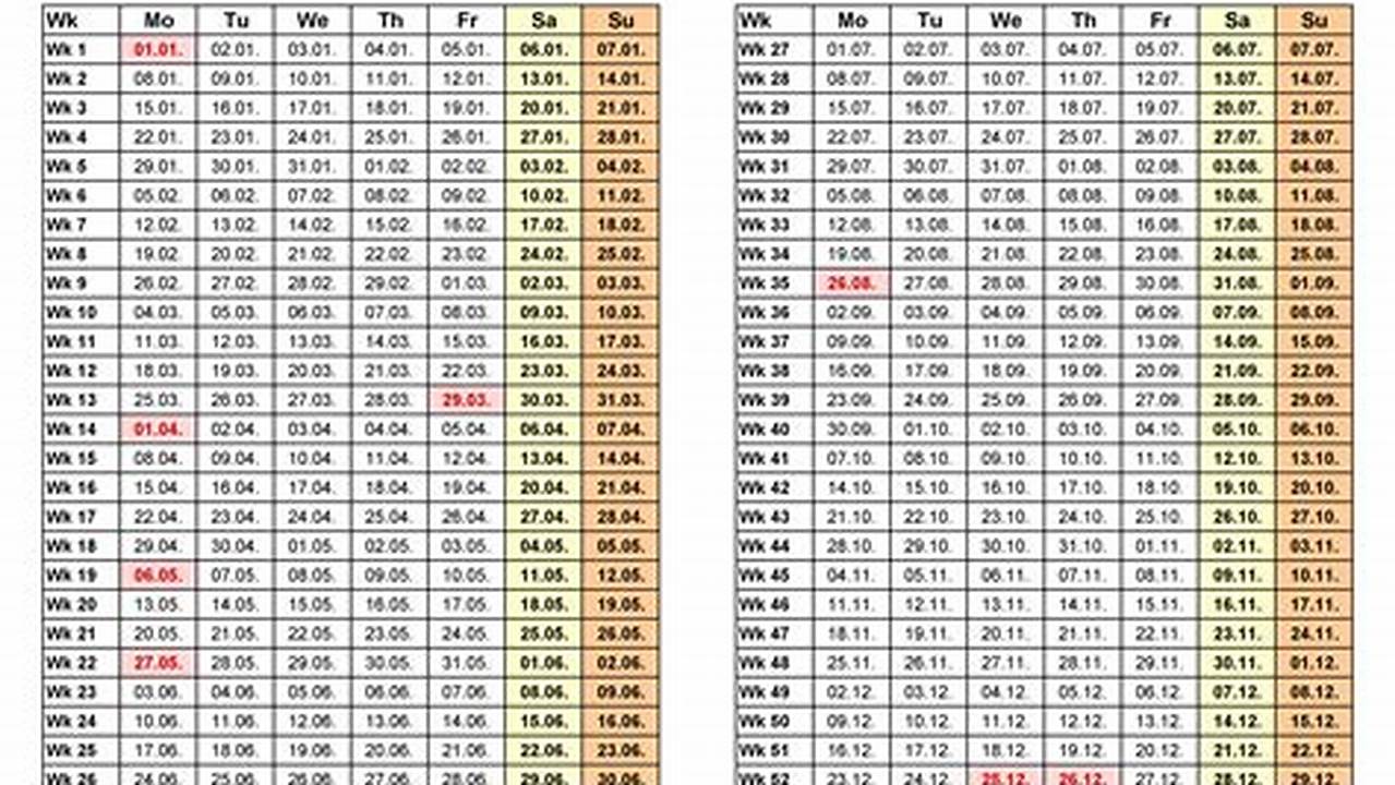 2024 Calendar With Week Numbers Printable Excel