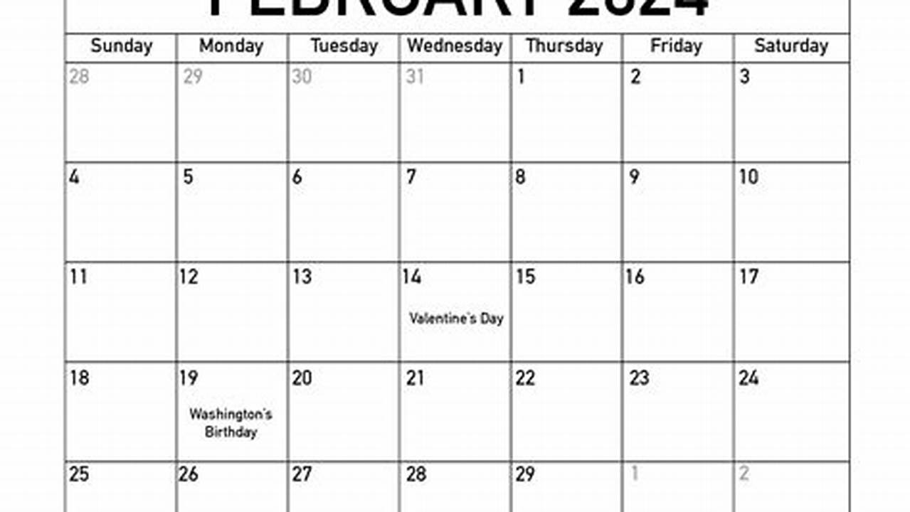 2024 February Calendar Printable With Holidays Printable Coloring
