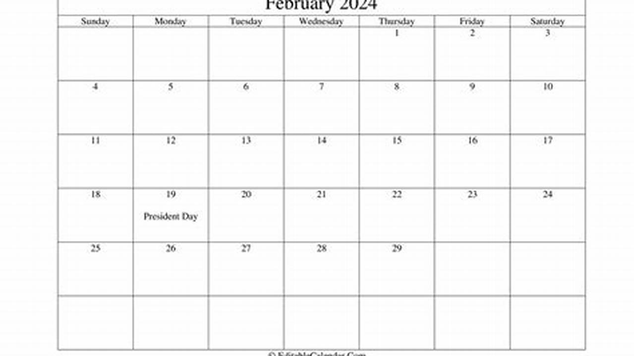 2024 February Calendar Template Editable Resume