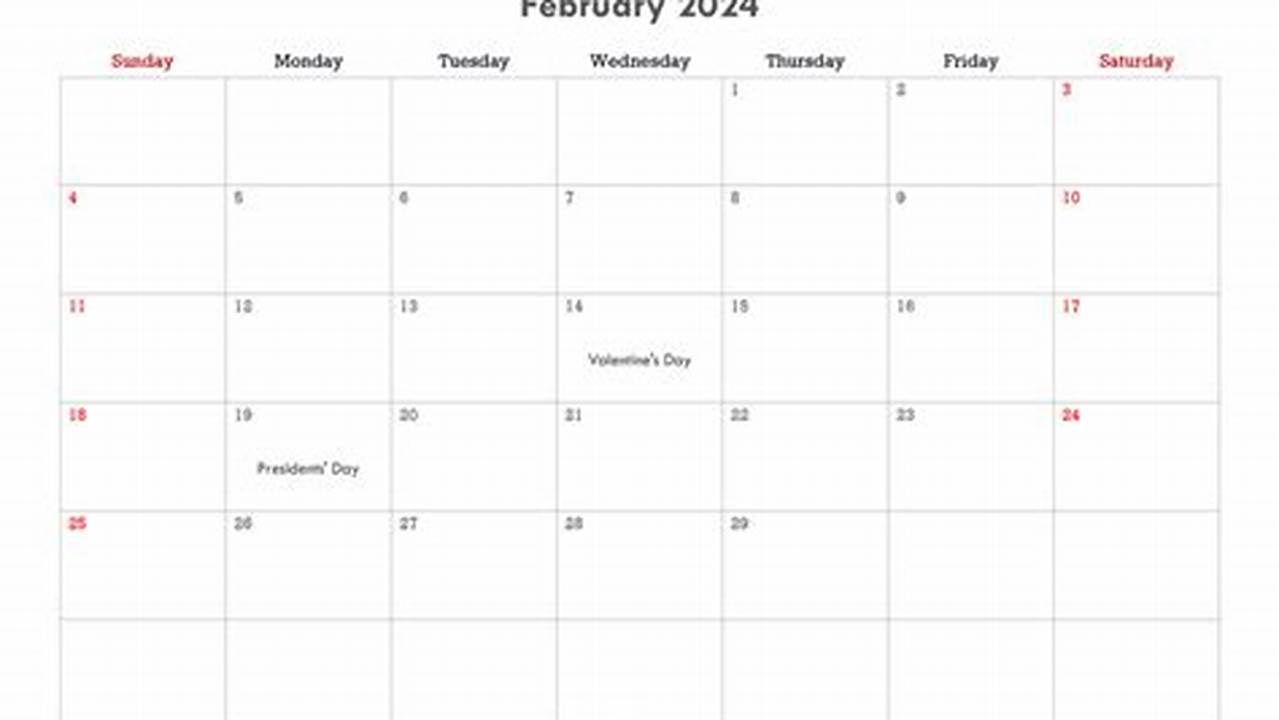 2024 February Calendar Template Microsoft Word Online