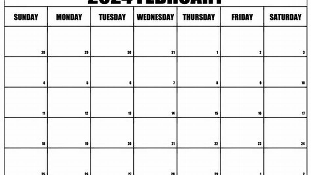 2024 February Calendar Template Monthly Free