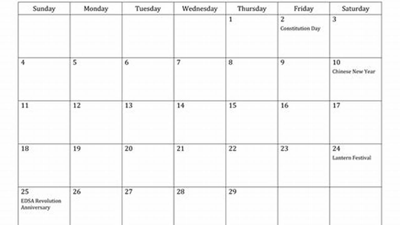 2024 February Calendar With National Holidays Philippines Language