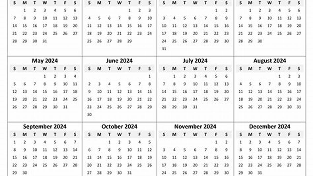 2024 Full Year Calendar Template 2022