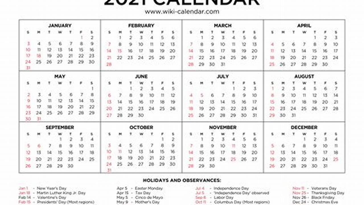 2024 Holiday Calendar Template 2021