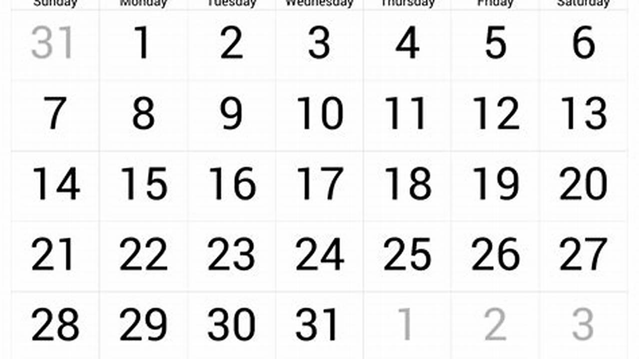 2024 January Calendar Big Numbers Calculator