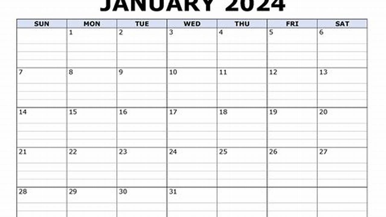 2024 January Calendar With Grid Lines 2024