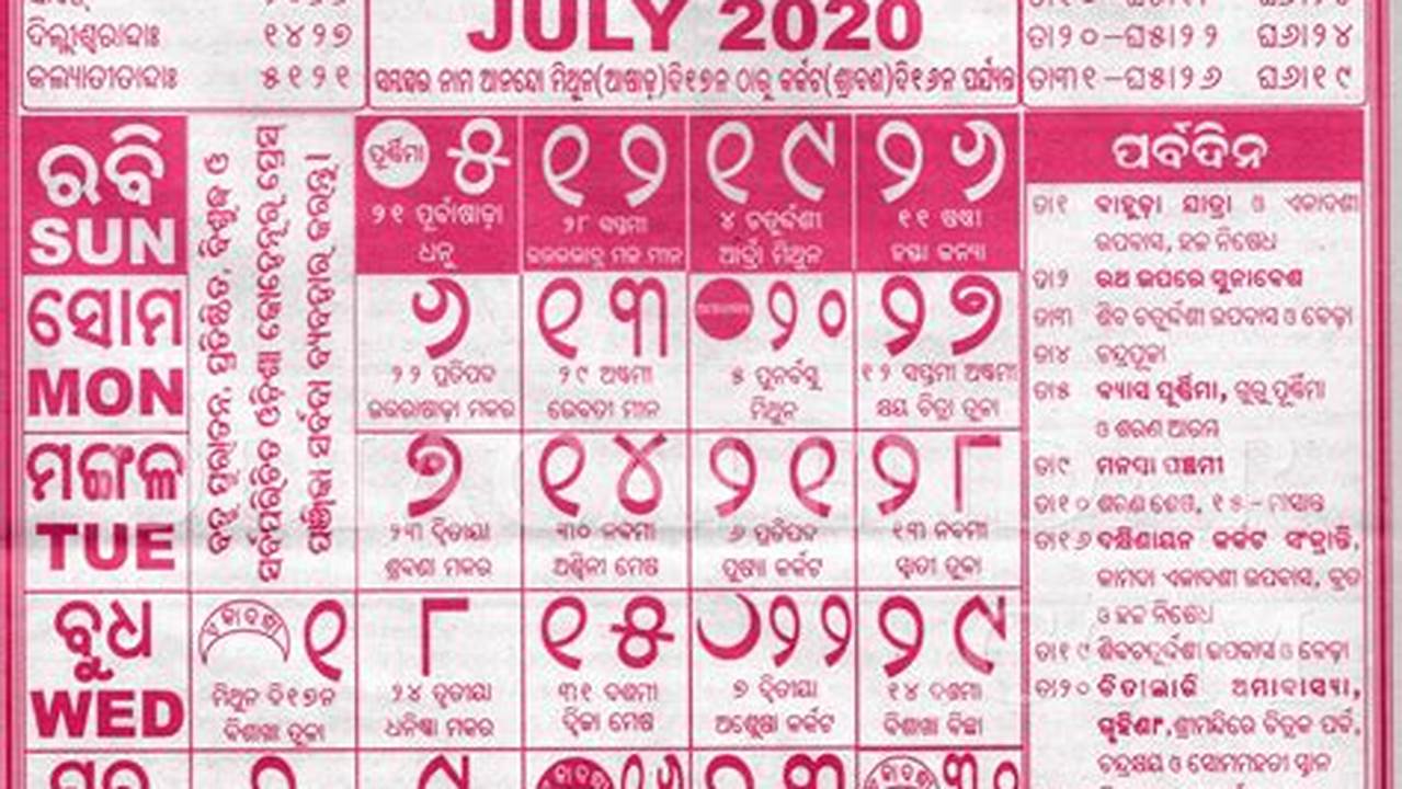 2024 July Calendar Odia Date 2021