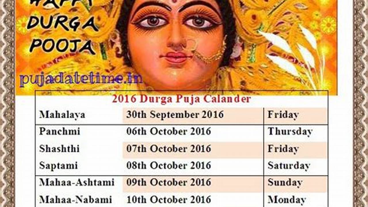 2024 October Calendar Durga Puja Images Download