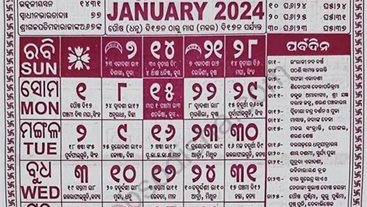 2024 Odia Calendar January Bhashan