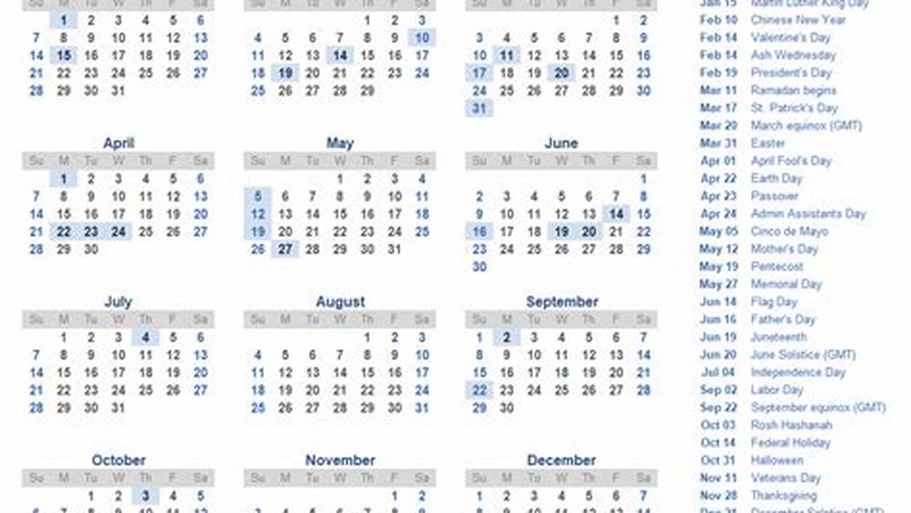 2024 One Page Calendar With Holidays