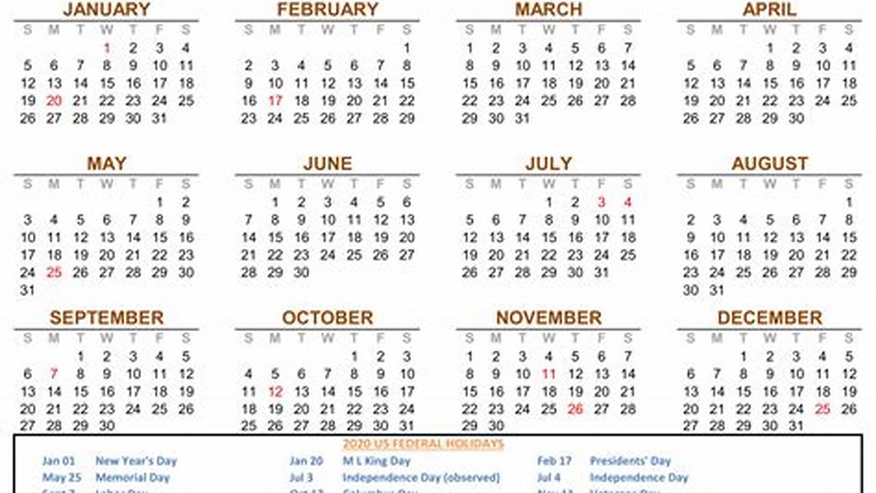2024 Printable Calendar By Monthly Holidays 2020