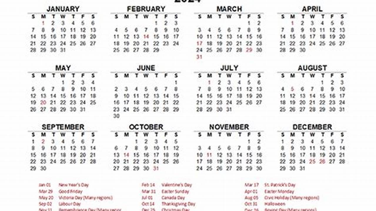 2024 Printable Calendar One Page Canada Post