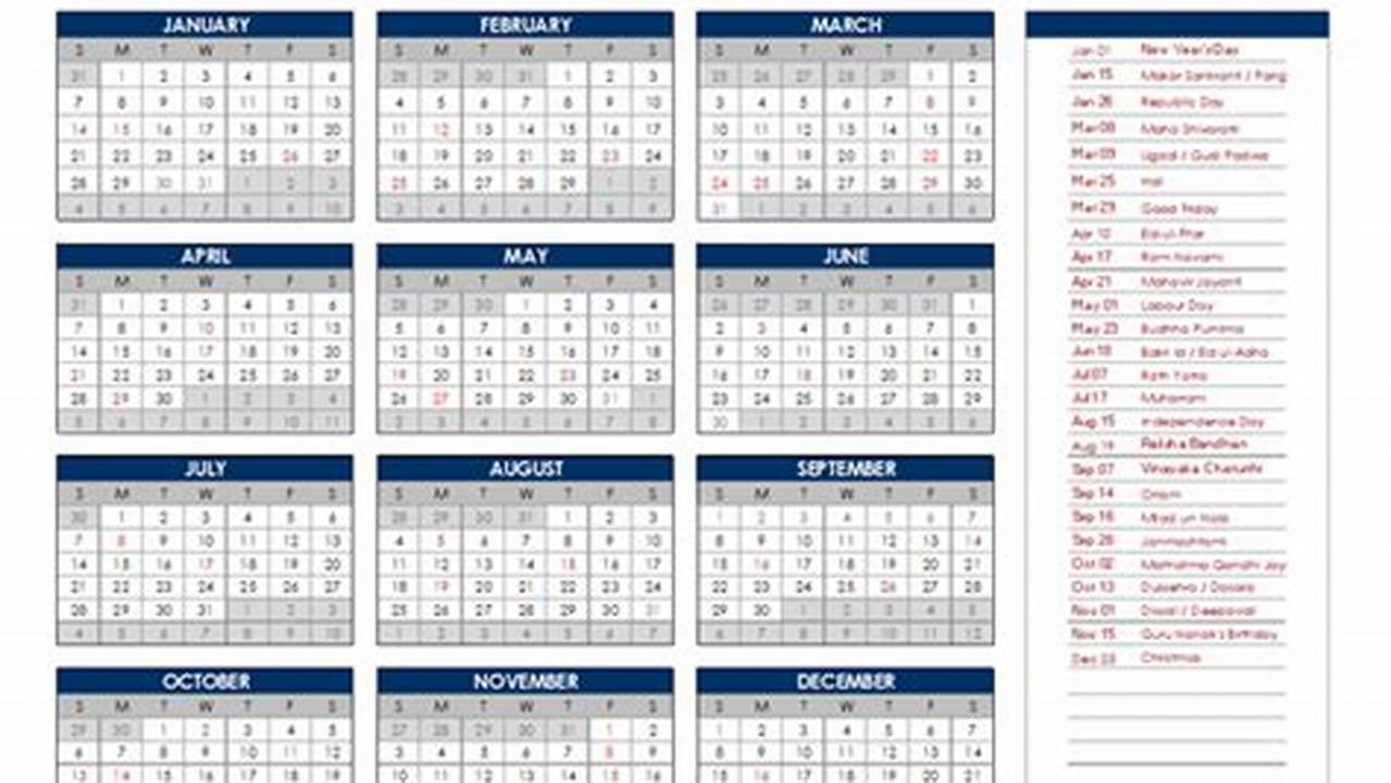 2024 Printable Calendar With Holidays India