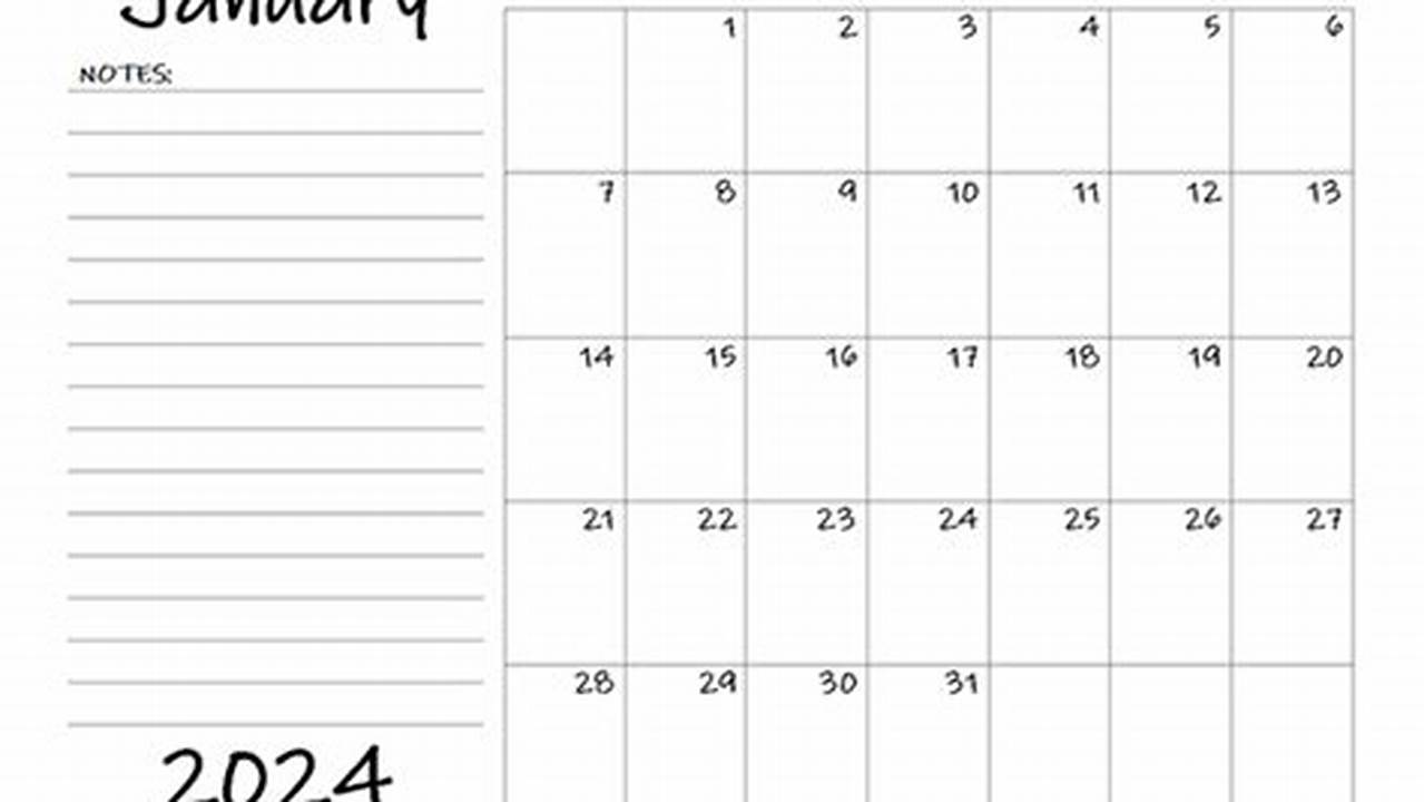 2024 Printable Monthly Calendar With Notes Page