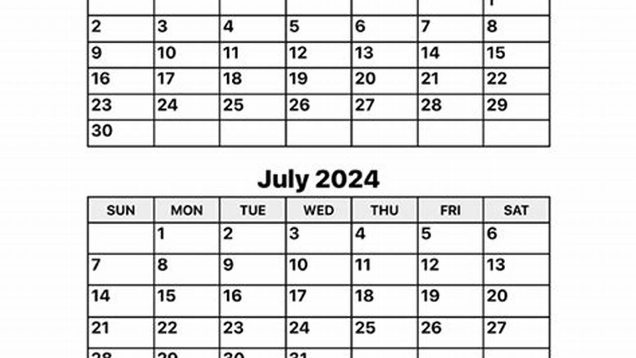 2024 Summer Calendar Dates Printables For