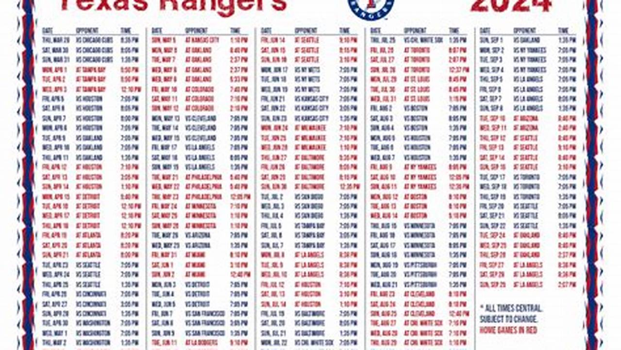2024 Texas Rangers Schedule