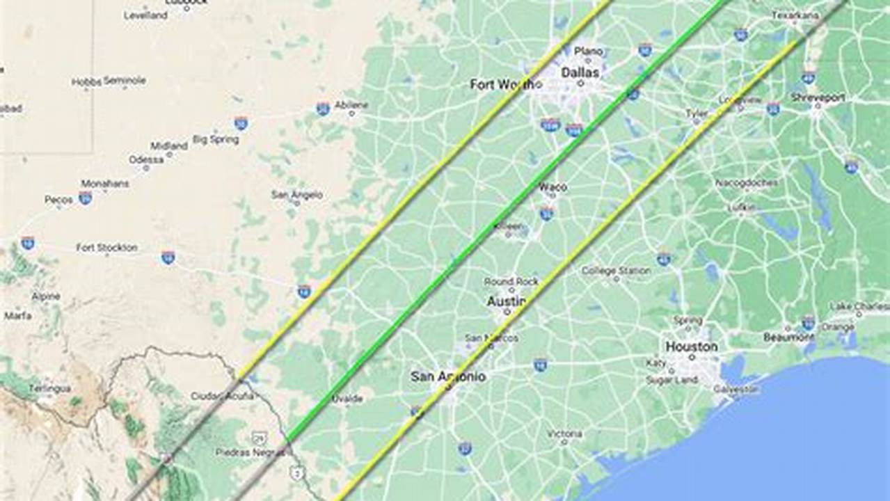 2024 Total Eclipse Path Through Texas