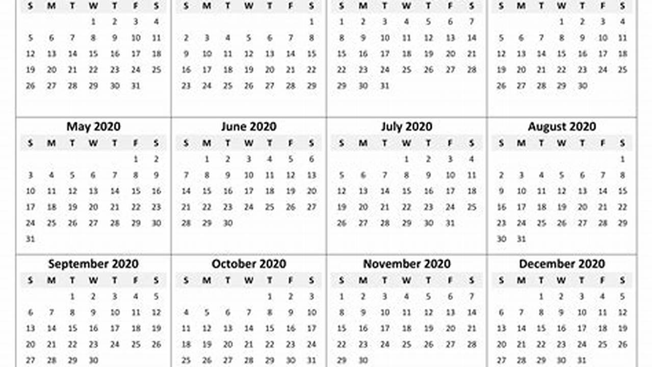 2024 Yearly Calendar Free To Print 2020