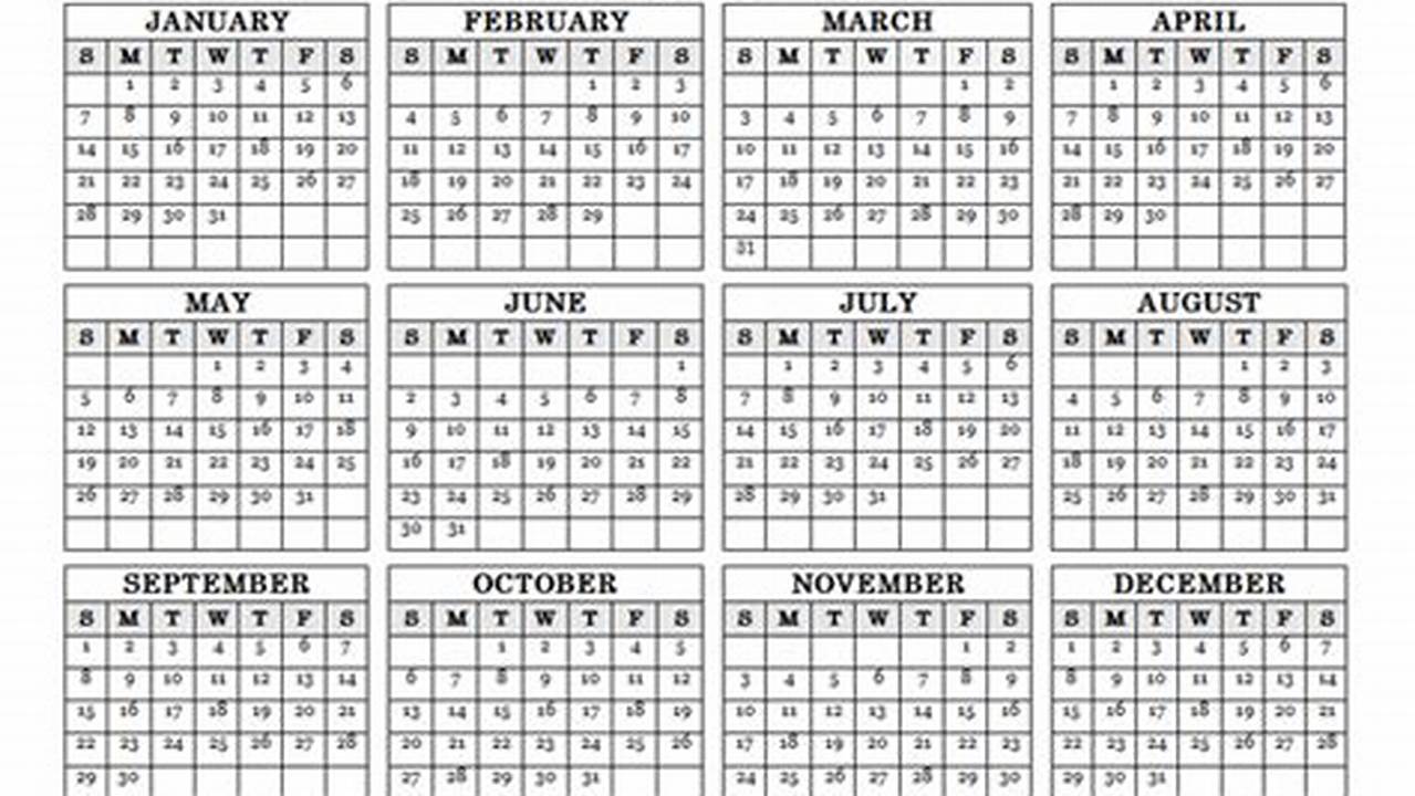 2024 Yearly Calendar Landscape Printable