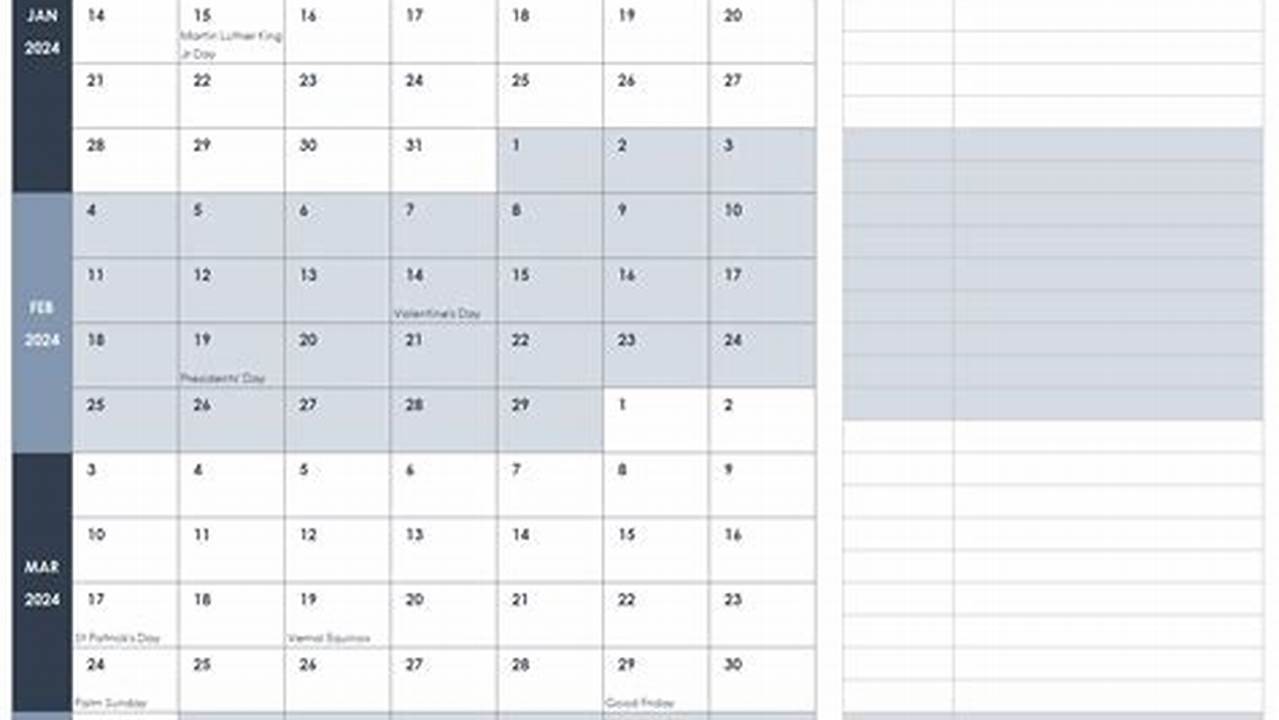 2024 Yearly Calendar Template Free Excel