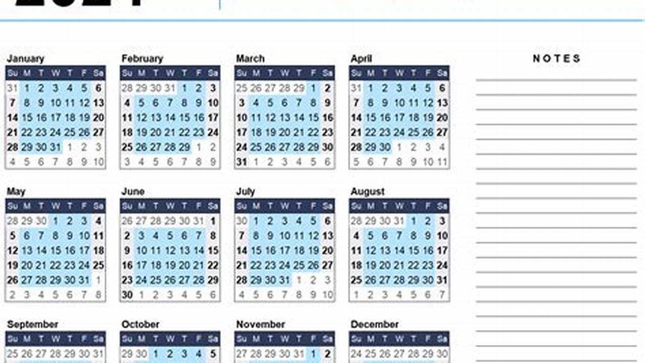 2024 Yearly Calendar Template With Notes App