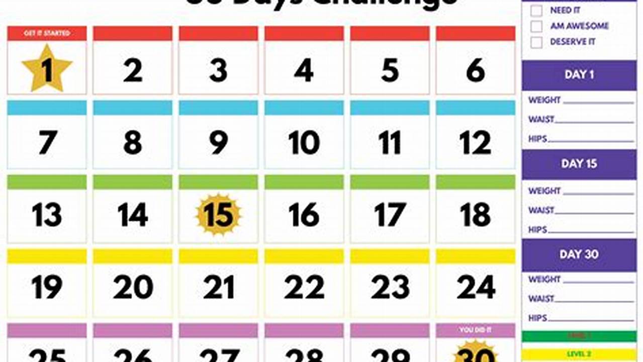 30 Day Activity Calendar
