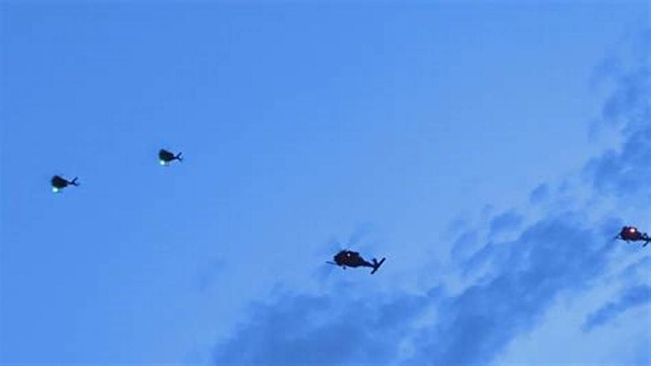 4 Helicopters Flying Together Today 2024