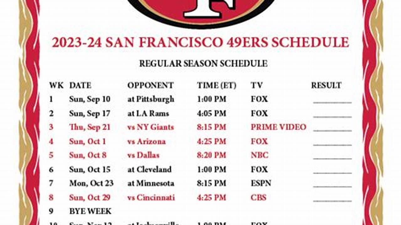 49ers Schedule 2024 To 2024