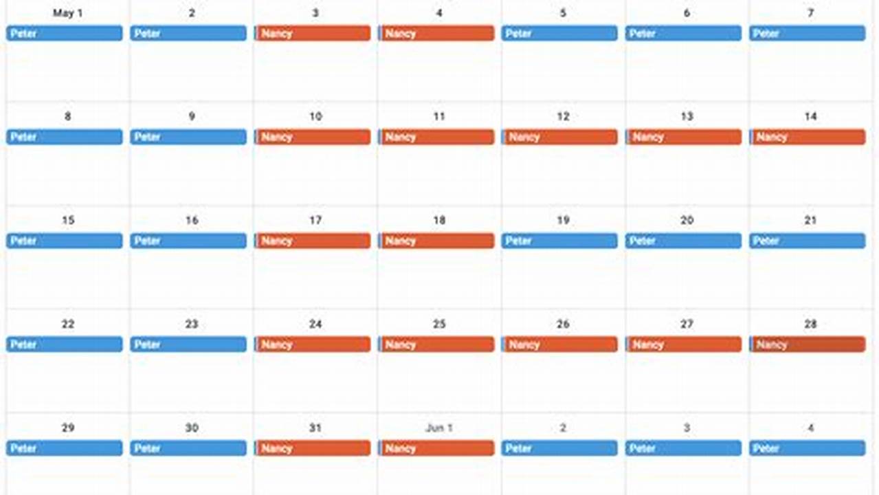 5-2-2-5 Parenting Schedule Calendar