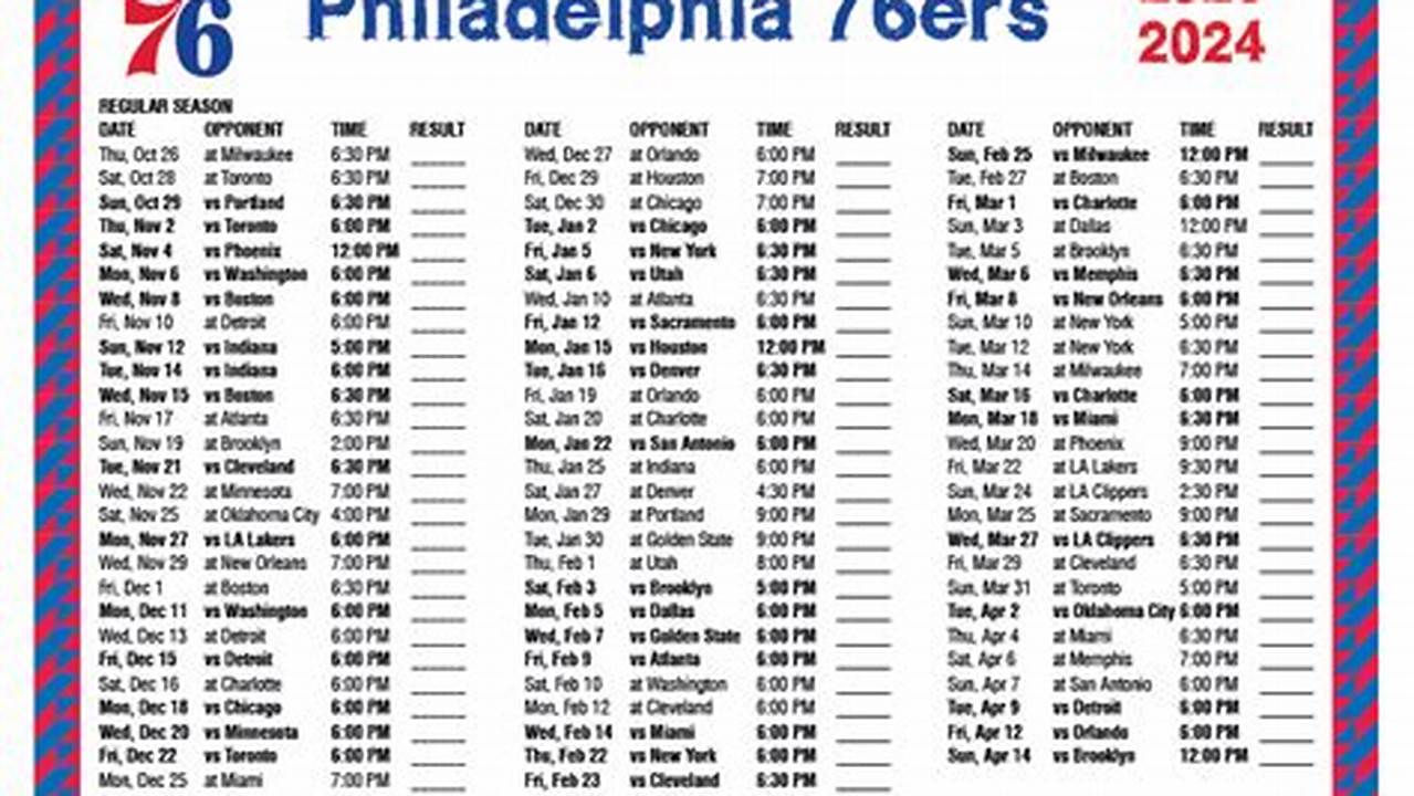 76ers Schedule 2024