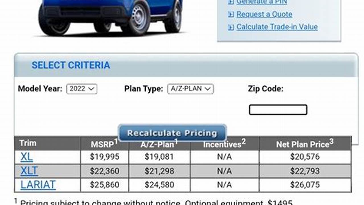 A/Z Plan Pricing Information Is Not Available On All Ford Websites., 2024
