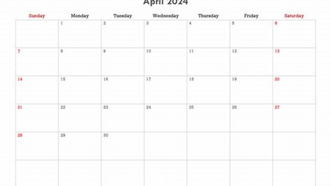 A Customizable April 2024 Word Calendar With Dates For Each Cell And An Option For Daily Planning., 2024
