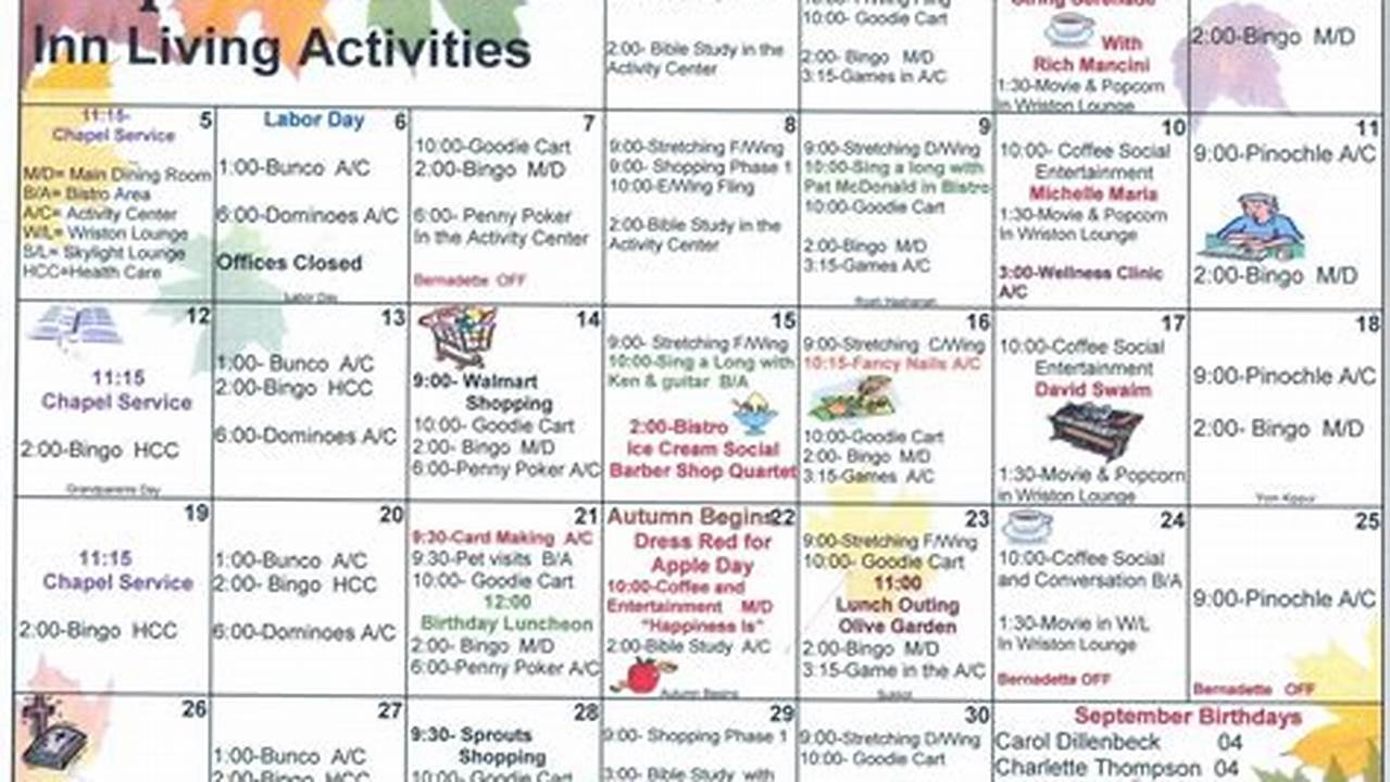 Activities Calendar For Assisted Living