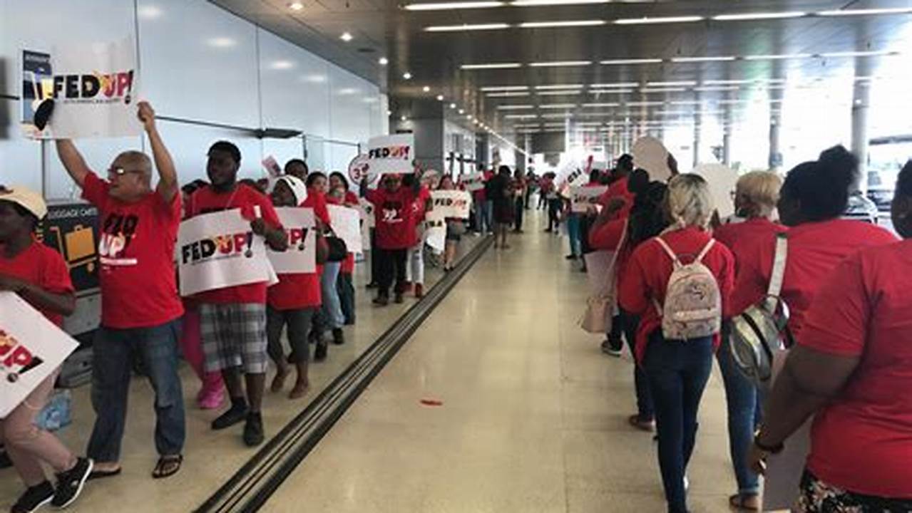 Airport Workers In At Miami International Airport Protest The Passage Of Florida House Bill 433, Which Will Ban Local Living Wage Laws That Set Their Pay Higher Than., 2024